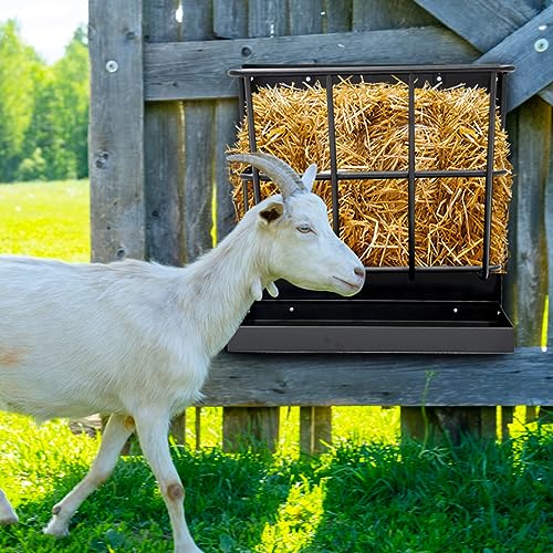 TMEE Alimentador de Feno Cabra 2 Em 1 Cavalo Rack de Feno de Ovelha com Bandeja de Grãos Destacável