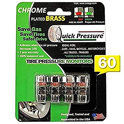 Quick Pressure QP-000060 Chrome Plated Brass 60 psi Tire Pressure Monitoring Valve Cap, (Pack of 4) Quick Pressure QP-000060 Chrome Plated Brass 60 psi Tire Pressure Monitoring Valve Cap, (Pack of 4)