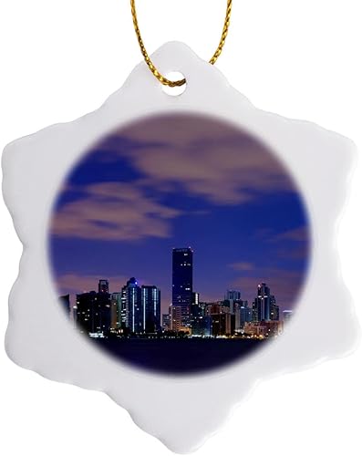 3dRose Danita Delimont – Florida – USA, Florida, Miami, city skyline from Rickenbacker Causeway, dawn. – Los Ornamentos