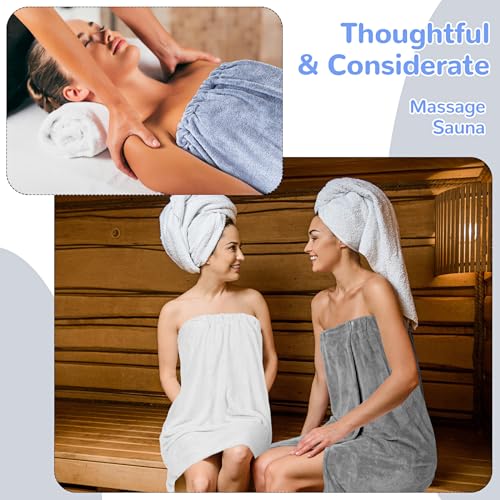 Image of Cuffbow 3 Pcs Towel Wrap for Women Spa Body Robe Full Length Female Bath Shower with Adjustable Closure Elastic Top Plush