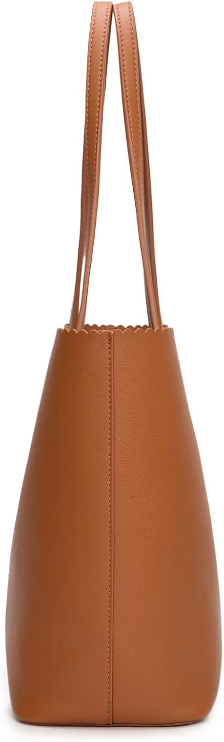 Tote Bag for Women, Large Soft Vegan Leather Handbag with Zipper, Lightweight Shoulder Bag with Matching Pouch, 2-Piece Set