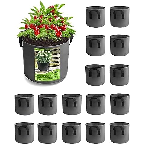 Smirdx 16 Pack Grey 3 Gallon Plant Grow Bags with Handles, Washable Fabric Pot, Durable Reusable Raised Garden Bed for Vegetable, Easy Move Planting Container for Potato, Carrot, Onion, Tomato Cover