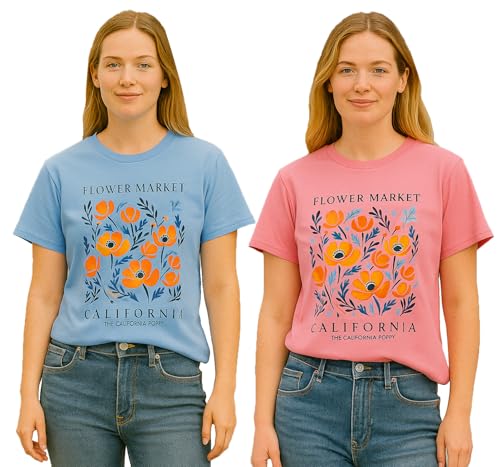 Image of Lymio T Shirt for Women's | Cute Printed Women's T-Shirts | Korean Style Casual Wear Tops | Available in Pack of 2 (T-W-L-04-06)