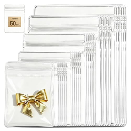 50Pcs Jewelry Storage Bags Resealable PVC Clear Jewelry Bags Plastic Jewelry Pouches with Self-Sealing Zipper Anti-Tarnish Bags for Rings Earrings Bracelets and Small Jewelry Packaging