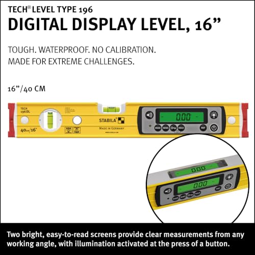 Image of STABILA TECH LEVEL 196 Digital Spirit Level, 16 Inch, Cat. Number 39516