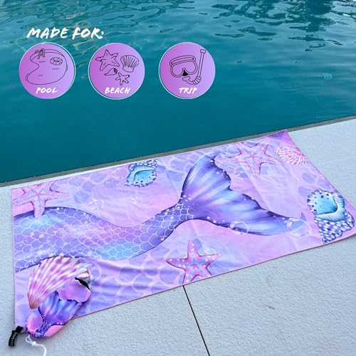 PRIS+SAND, Toalha de praia infantil 76 x 152 cm toalhas de piscina sereia para meninas. Microfibra,