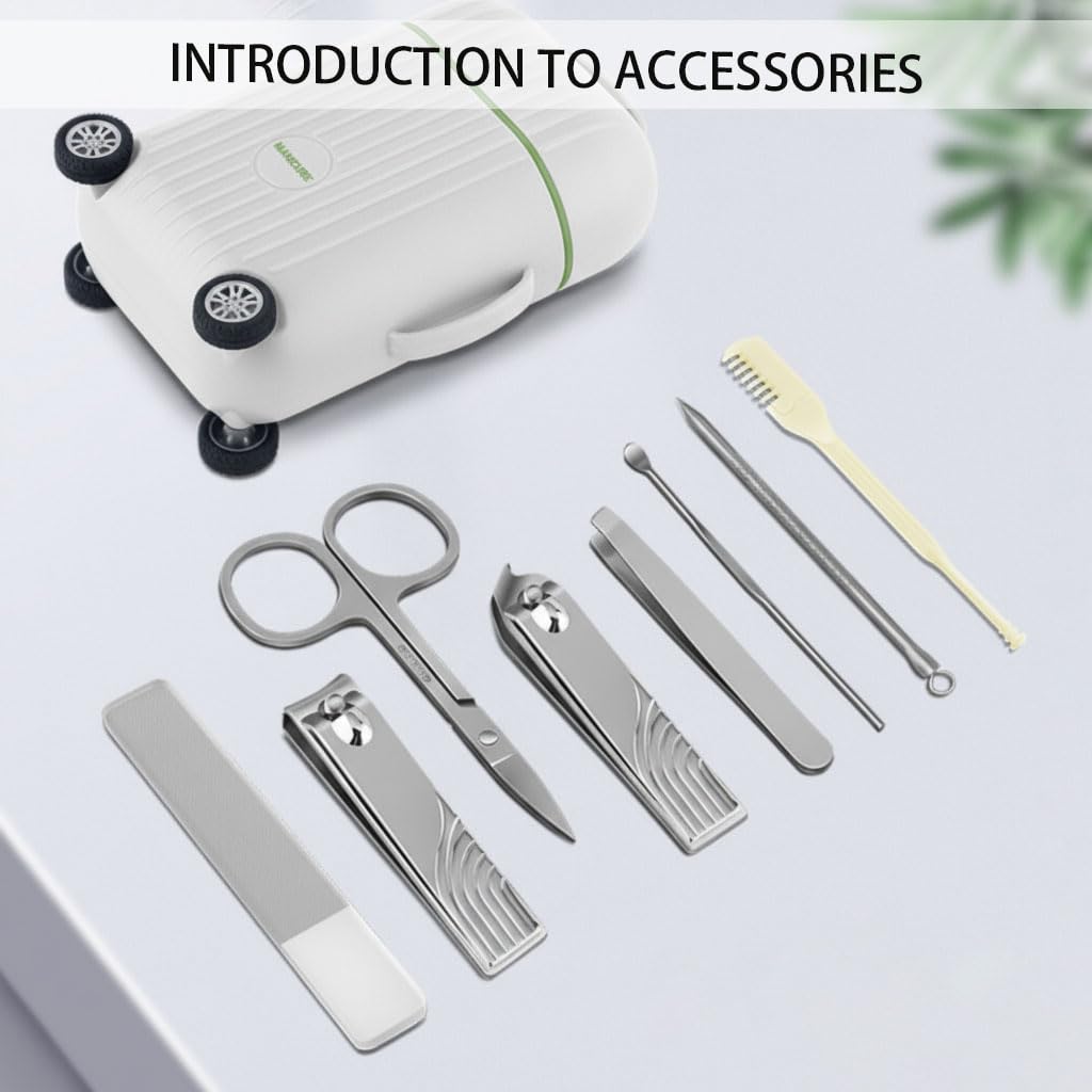 Mini Suitcase 8-Piece Manicure Set – Professional Nail Care On-the-Go, Portable Design for Refined Manicure Experience， White