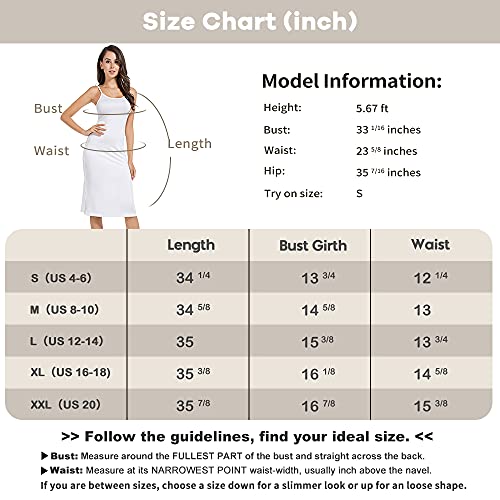 Subuteay Womens Cami Slip Dress Full Slip Adjustable Spaghetti Straps Underdress Slip Side Split Nightgowns Midi Dress White L #TOP5