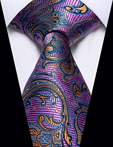 Image of YourTies Purple Blue Tie for Men Silk Paisley Men's Necktie Woven Jacquard Formal Business Party Wedding Designer