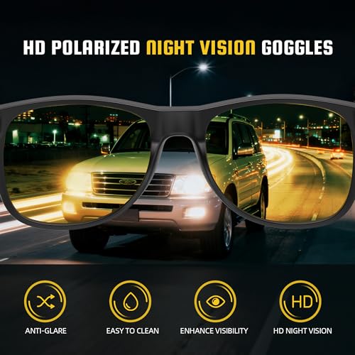 Image of FEIDUSUN Night Vision Driving Glasses for Men Women, Anti Glare Polarized Nighttime Glasses Yellow Lens