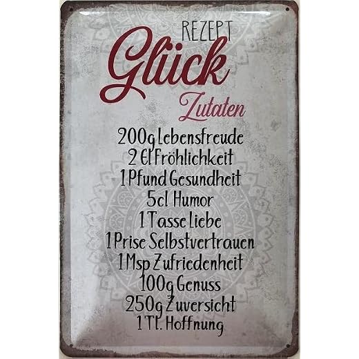 Deko 7 Plåtskylt 30 x 20 cm lycka recept – ingredienserna