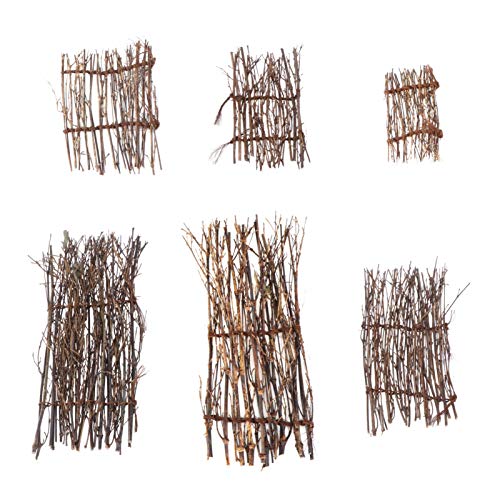 Cabilock Cerca de bambu miniatura de 6 peças, cerca de jardim de fada, mini cerca, micro paisagem, d