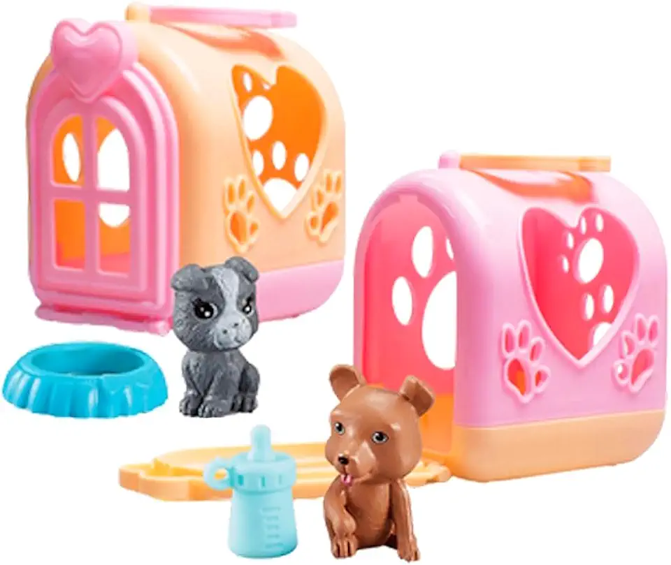 2 Mini Casa c/Cachorro Brinquedo Cão e Acessórios Infantil