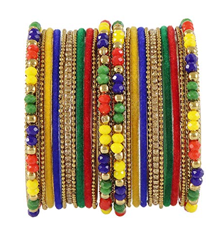 Image of NMII Metal with Zircon Gemstone, Pearls and Beads Studded Glossy Finished Bangle Set For Women and Girls