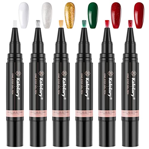 Kalolary 6 Bolígrafos de Esmalte de Uñas de Gel, 3 en 1 Pluma de Pegamento de Uñas One Step Nail Gel Pen Uñas Pen Nail Soak Off Gel Manicure Tool Bolígrafo para Esmalte de Gel