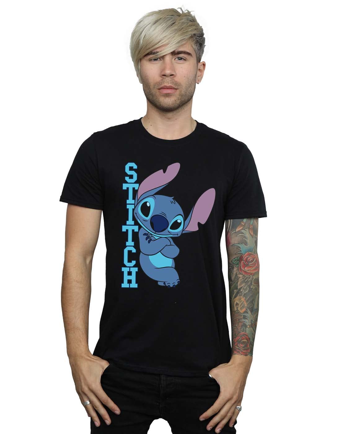 Absolute Cult Men's Black Disney Lilo And Stitch Posing T-Shirt Small