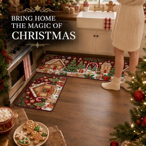 Christmas Kitchen Mat Gingerbread Rug Set of 2 Non Slip Holiday Decor - image 5