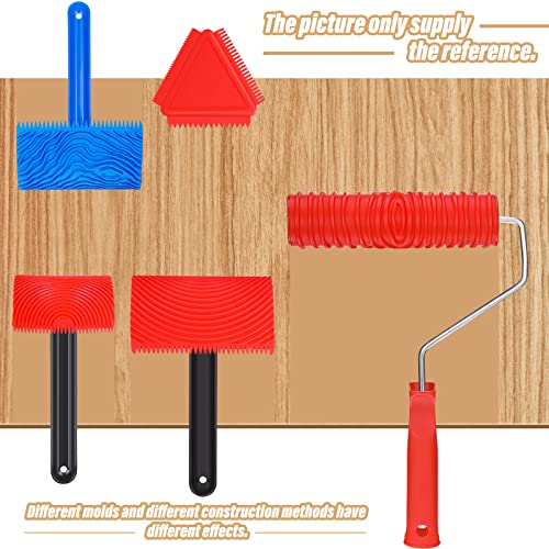 Set Of 5 Wood Graining Painting Tool Rubber Empaistic Wood Texture Pattern Roller With Handle Diy Wood Grain Painting Tool Wall Texture Art Painting Tool Set For Diy Wall Room Art Paint Decoration #TOP4
