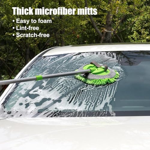 Image of 62'' Microfiber Car Wash Brush Mop Kit Sponge with Long Handle, Chenille Car Cleaning Brush Supplies for Car Rv SUV Truck Boat Bus Non-Scratches