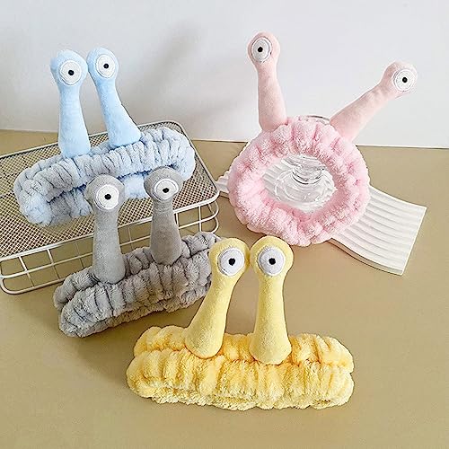Tyghbn Snail Headband, 2023 New Snail Headband For Washing Face, Snail Makeup Headband Hairband, Lovely Coral Fleece Elastic Hair Wrap Makeup Bands With Plush Wrist Strap (Gray+Blue) #TOP4