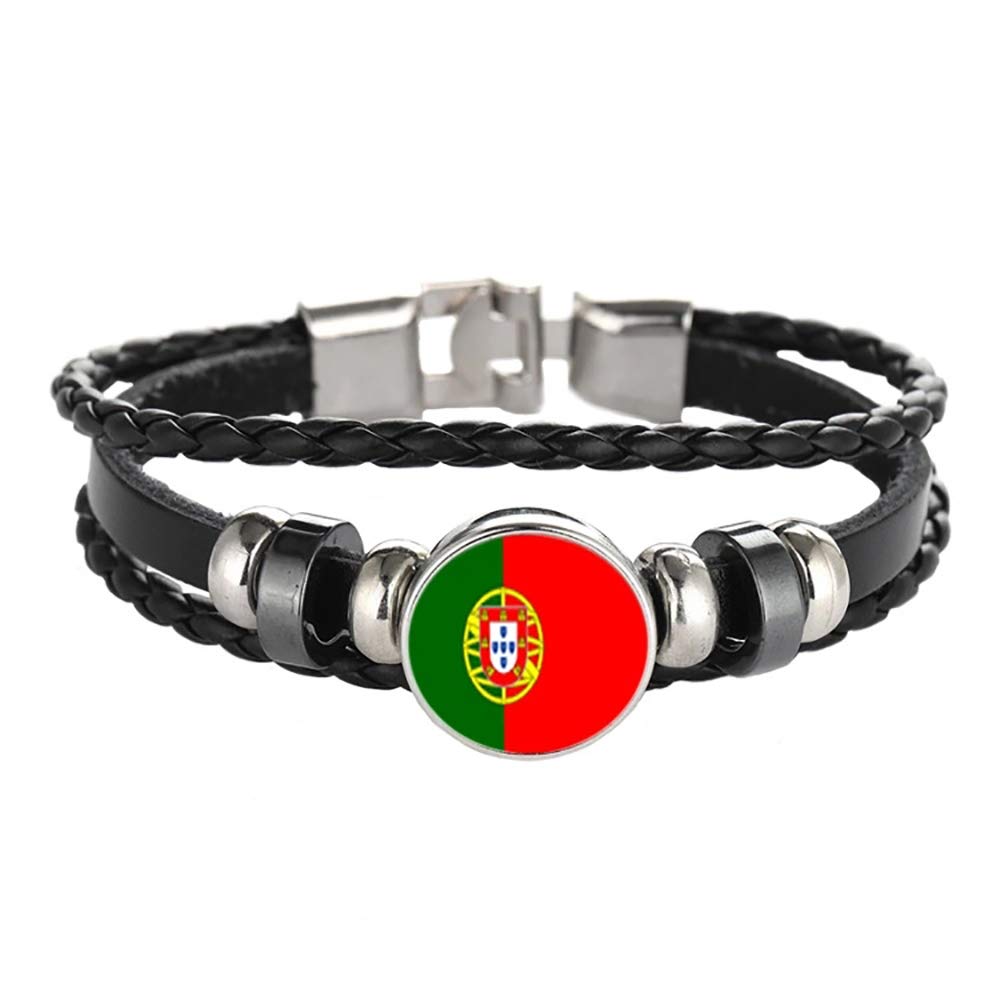 Portugal Flag Braided Bracelet Leather Chain Crystal Wristband Souvenir,Fashion Handmade Bracelet for Man & Woman Special Day's Gift