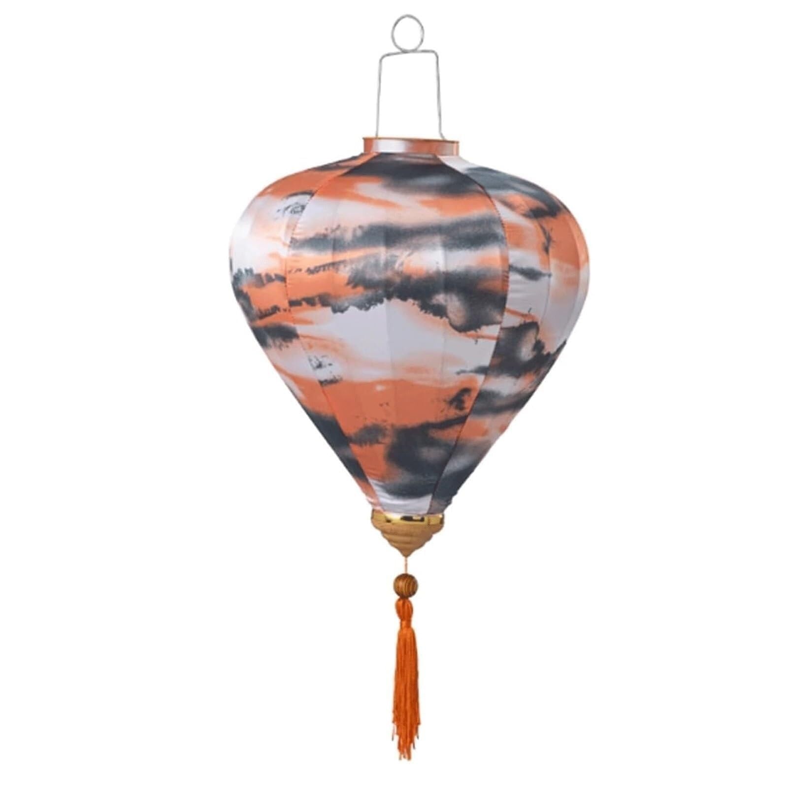 Asian lantern, Chinese Oval Silk Lantern with Tassel Oriental Tie-Dyed Hanging Festival Outdoor Garden Yard Decoration(Black,14 Inch)