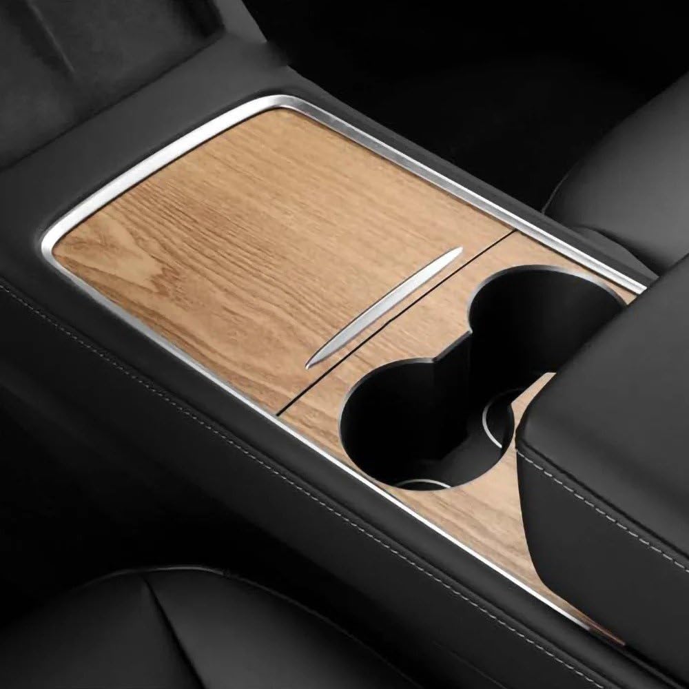 Car Cover Console Panel for Tesla for Model 3 for Y 2021-2023 Center Console Panel Sticker Wood Grain Film Carbon Central Control Cover Car Interior(Wood Grain Color)