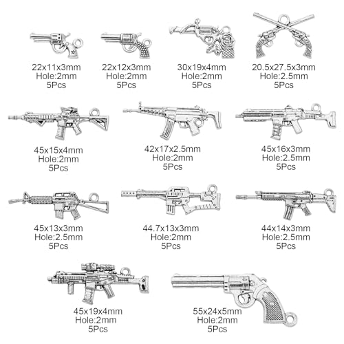 Stiesy 60Pcs 12 Styles Antique Silver Gun Charms - Vintage Pistol, Rifle, Tibetan Submachine Gun for DIY Crafts Jewelry Making - Image 2