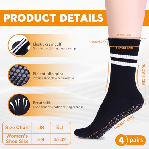 Jspupifip 4 Pairs Pilates Grippy Socks for Women, Long Non Slip Yoga Socks with Grips Crew Socks for Pilates Barre Hospital2