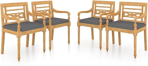 Miniatura 3 de Sillas Batavia 4 piezas con cojines de madera maciza de teca al aire libre para patio al aire libre Sillas para Comedor para sala de estar, picnic,