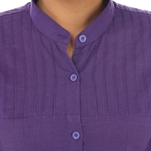 Image of Teemoods Women's Cotton Shirt: Pintuck Yoke, Full Sleeves, Mandarin Collar - Stylish & Comfortable Ladies Top for Casual and Office Wear, Ideal for Indian Summers