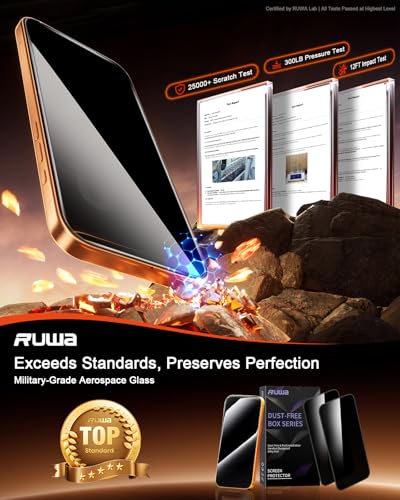 ruwa Privacy Screen Protector for iPhone 17 Pro Max 6.9-inch [2-Pack] Anti-peep Tempered Glass witch Bubble&Dust Free Box, 9H Hardness, Anti-Scratch, Case Friendly, Easy Installation — view 3