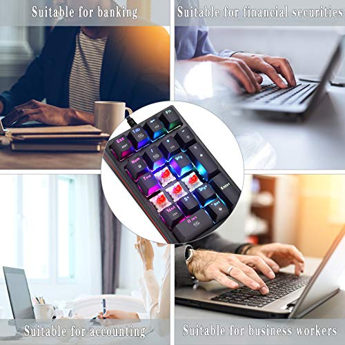 MQUPIN RGB Number Pad,Mechanical USB Wired RGB Numeric Keypad with Blue LED Backlit 21-Key Numpad for Laptop Desktop Computer PC (Red Switch) - Thumbnail 2