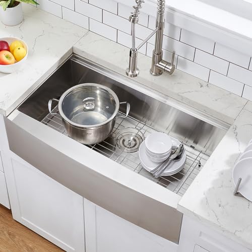 Image of 33 Inch Farmhouse Sink, 33x20x9 Stainless Steel Undermount Apron Front Farm Kitchen Sink Single Bowl 16 Gauge Workstation and with Accessories