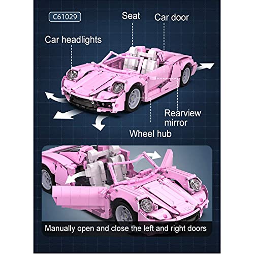 QIXIAOCYB XSUPER PINK 488 GTE TECHNIC Supercar-Sportwagen 1181PCS 1:12 DIY Racing Car-Modell Set für Kinder Erwachsene… – Bild 4