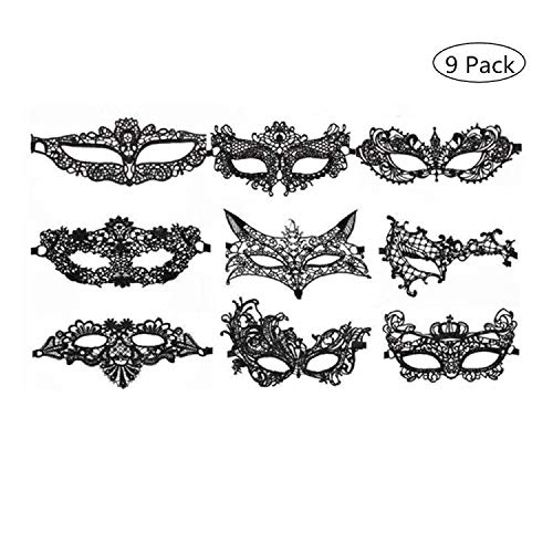 ZARRS Maschera di Pizzo,9 Pack Maschera Veneziana Regina Mascherina Donne Ragazze Mascherata per Halloween Partito Mascherata Festa Costume Ballo Nero
