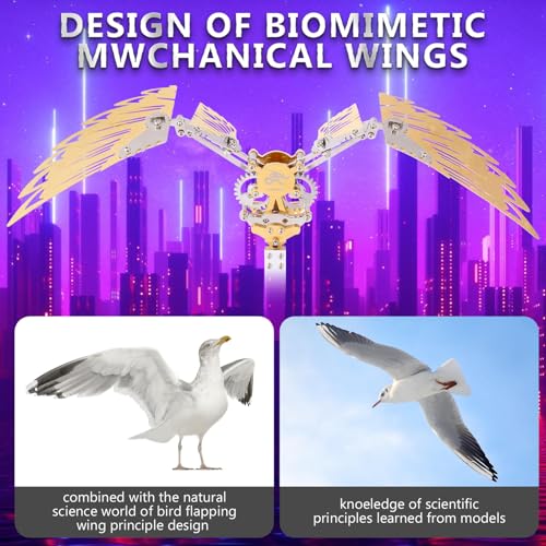 LONGPIN Flying Wings 3D Metal Puzzle Kit - Mechanical Biomimetic Wings with Micro Motor, DIY Kinetic Sculpture for Adults, Precision Electroplating Craftsmanship & Interactive STEM Model Gift(Red) - Image 3
