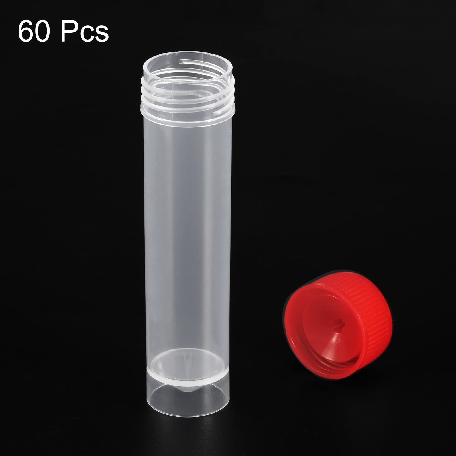 PATIKIL 30mL Plastica Test Provette, 60pz Congelato Test Tube Fiala Contenitore Stoccaggio Vite Tappo per Lab Laboratorio Scienza, Rosso Chiaro