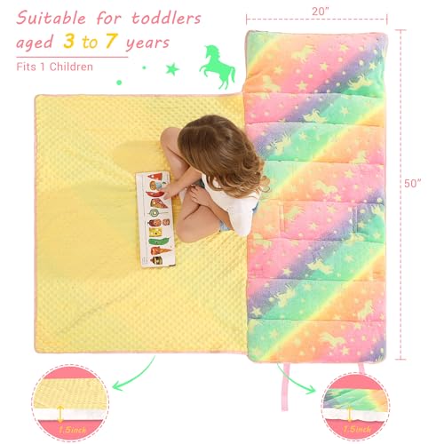 Image of Lasoftan Toddler Nap Mat with Pillow and Blanket, Extra Large Rolled Napping Mats,Slumber Bags for Boys Girls,Kids Sleeping Bag for Daycare, Preschool Travel Camping
