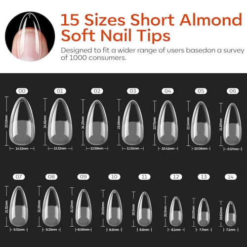 Image of Modelones Almond Gel Nail Tips Kit, No UV Lamp Semi Solid Glue Nail File | 15Sizes 240PCS Pre Etched Half Matte Medium Press On Nails No UV Light Needed Quick Drying, Long Lasting DIY Home Salon
