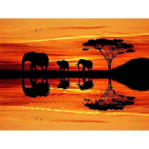 Wee Blue Coo Prints Photo Composition African Elephant Silhouette Sunset 30x40 cms Poster Print Foto Composición África Elefante Silueta Puesta de Sol Póster