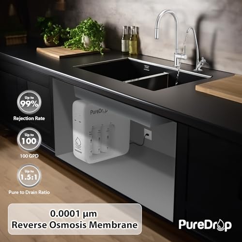 Image of PureDrop PDR-100RO 3-Stage Under Sink Reverse Osmosis Drinking Water Filtration System, 100 GPD Fast Flow Built-in Tank RO Water Filter System, Reduce PFAS