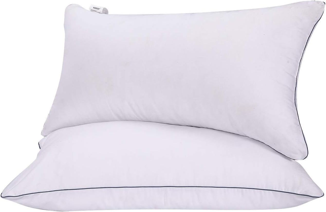VODOF 2 Pack Quilted Pillow for Side Sleeper,Hotel Style Premium Bed Pillow,King Size 20 x 36 Inches(Gray Corded Edge)