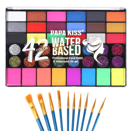 Pintacaras infantis 42 cores, pintura facial crianças com pincéis, pintura facial para crianças, pinturas para rosto e corpo, maquilhagem fácil de limpar, ideal para festas, cosplay e aniversários