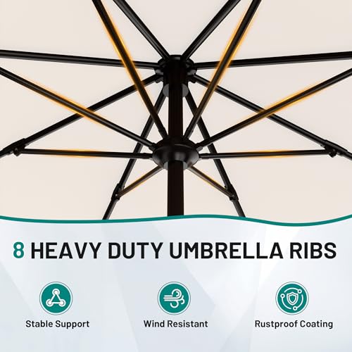 Image of AreShark 9 FT Patio Umbrella for Outdoor, Outdoor Table Umbrella with Push Button Tilt and Crank, Outdoor Patio Umbrellas with 8 Sturdy Ribs for Market, Garden, Pool (Cream-white)
