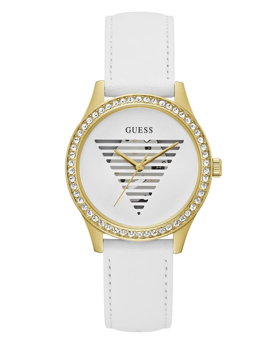 Ladies 38mm Watch - White Strap White Dial Gold Tone Case