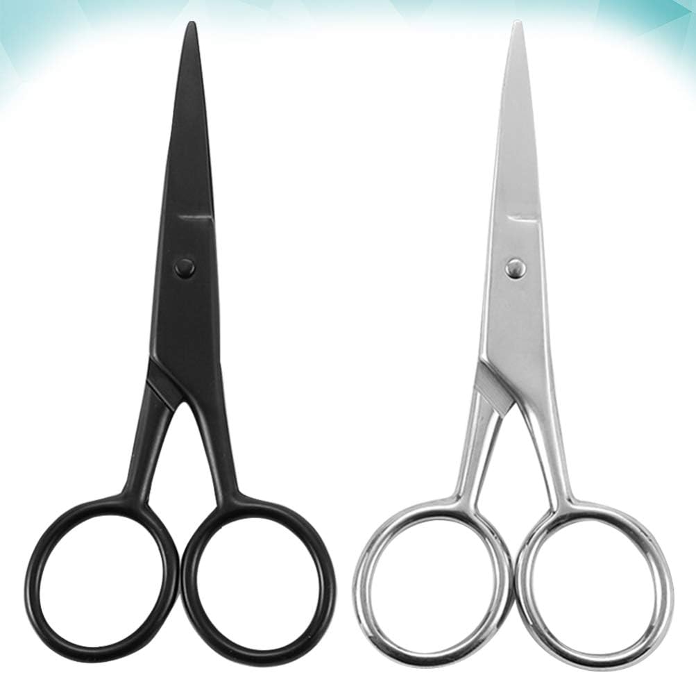 2pcs Moustache Grooming Shear Hand Beard Trimmer Shaving Safety Razor Barber Razor Comb Stainless Steel Beard Clipper Nose Hair Trimming Shear Hair Trimmer Pointed Scissors Shave