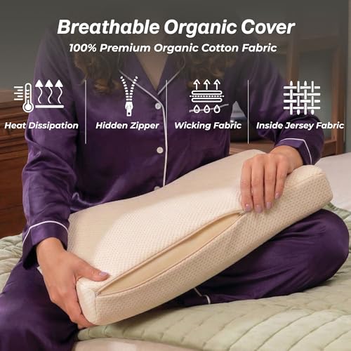 Image of Organic Cervical Pillow for neck pain | 5 Year Warranty | Hypoallergenic Memory Foam Pillow | For Side & Back Sleepers Seeking Neck and Shoulder Pain Relief | For Bed and Travel Use Pack of 2