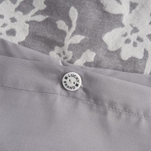 Lucky Brand Fiora Floral Grey Duvet Cover Set - Full/Queen Size - 3 Piece Luxurious Bedding Ensemble