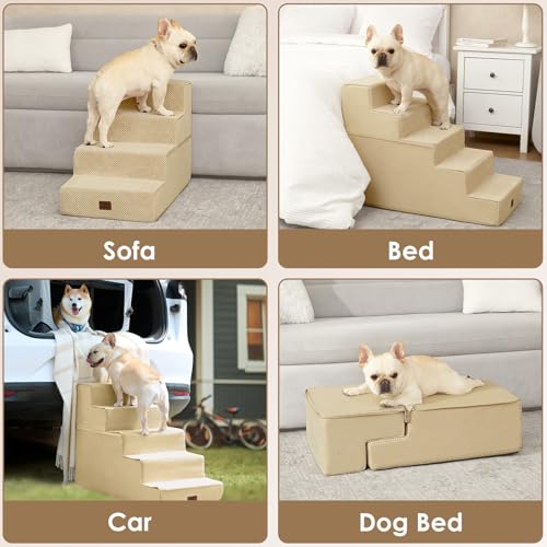 Image of EHEYCIGA Dog Stairs for Bed 18 inch H, 4-Step Dog Steps for High Bed, Pet Steps for Small Dogs and Cats, Non-Slip Balanced Pet Ramp Indoor, Graige